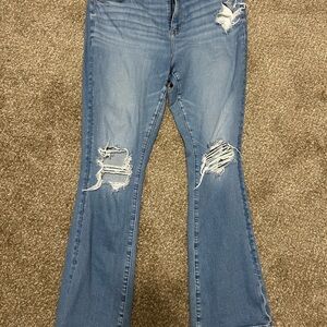 American Eagle Outfitters Light Blue Distressed Flare Jeans